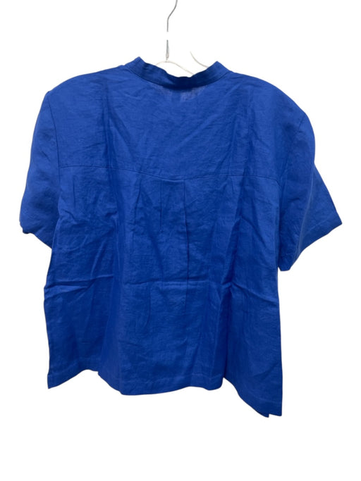 Eileen Fisher Size M Blue Linen Short Sleeve Collar Buttons Top Blue / M