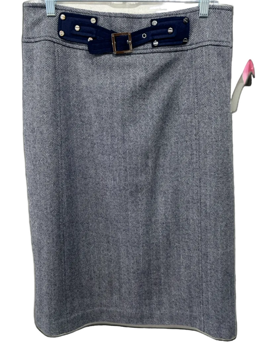 Tory Burch Size 12 Navy & white Wool silver tone hardware Herringbone Skirt Navy & white / 12