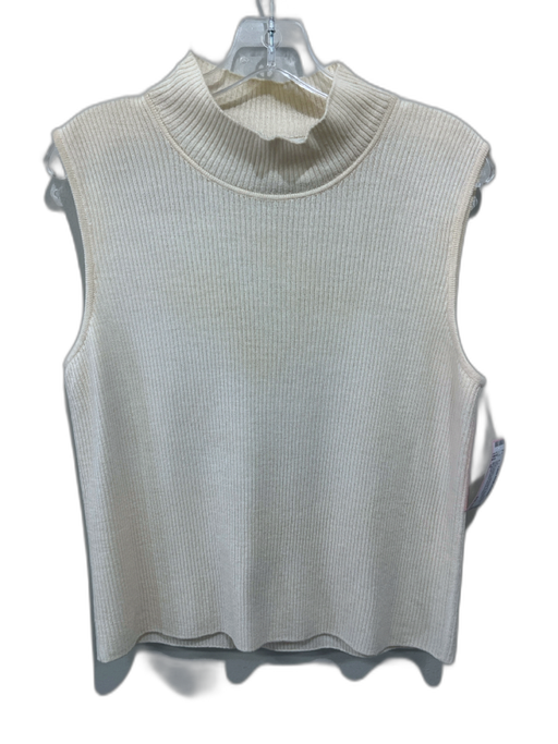 St John Size M Cream Wool Blend Ribbed Knit Sleeveless Mock Neck Top Cream / M