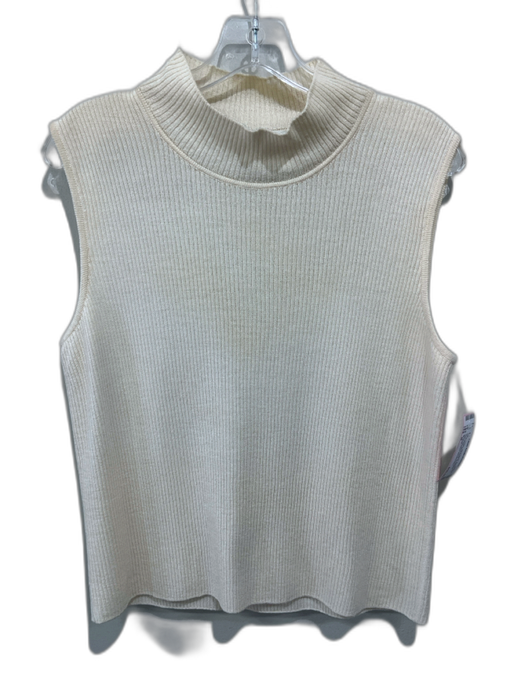 St John Size M Cream Wool Blend Ribbed Knit Sleeveless Mock Neck Top Cream / M