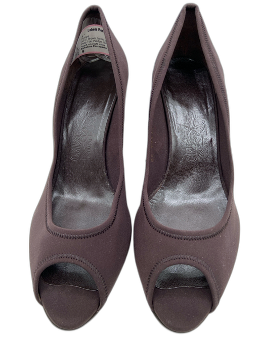 Salvatore Ferragamo Shoe Size 9 Brown fabric upper Neoprene Peep Toe Wedge Pumps Brown / 9