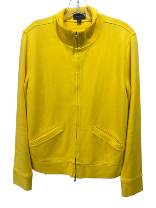 Facconable Size M Yellow Cotton V Neck 3/4 Sleeve Ribbed Zip Up Sweater Set Yellow / M