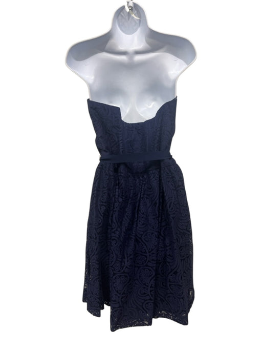 Trina Turk Size 12 Navy Blue Cotton & Linen Lace Overlay Boning Back Zip Dress Navy Blue / 12