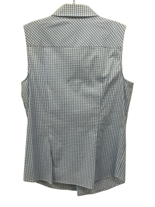 Neiman Marcus Size 10 Light blue & white Cotton Sleeveless Checked Top Light blue & white / 10