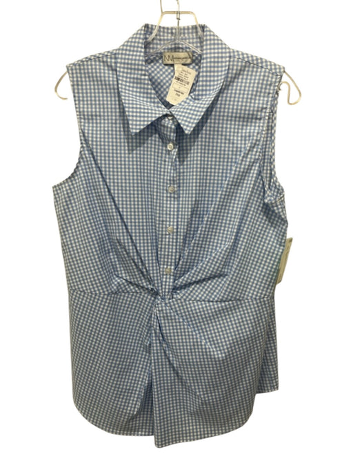 Neiman Marcus Size 10 Light blue & white Cotton Sleeveless Checked Top Light blue & white / 10