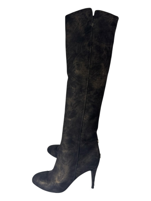 Chanel Shoe Size 40.5 Black & Gold Metallic Almond Toe Thigh High Boots Black & Gold / 40.5