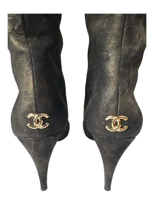 Chanel Shoe Size 40.5 Black & Gold Metallic Almond Toe Thigh High Boots Black & Gold / 40.5