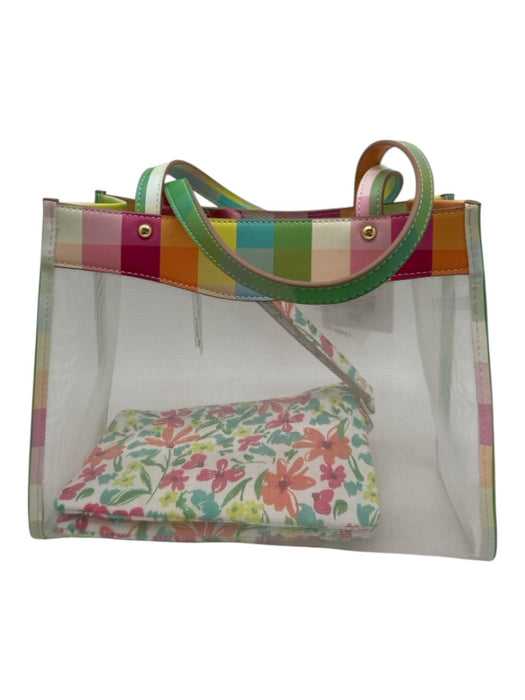 Nanette Lepore Green, Pink, Orange & Black Mesh Leather Transparent Hand Bag Green, Pink, Orange & Black / S