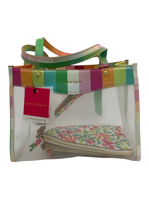 Nanette Lepore Green, Pink, Orange & Black Mesh Leather Transparent Hand Bag Green, Pink, Orange & Black / S