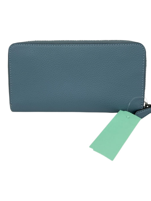 Coach Slate Blue Pebble Leather Silver Hardware Zip Up Continental Wallets Slate Blue