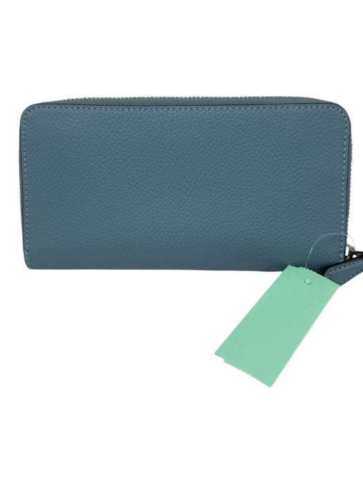 Coach Slate Blue Pebble Leather Silver Hardware Zip Up Continental Wallets Slate Blue