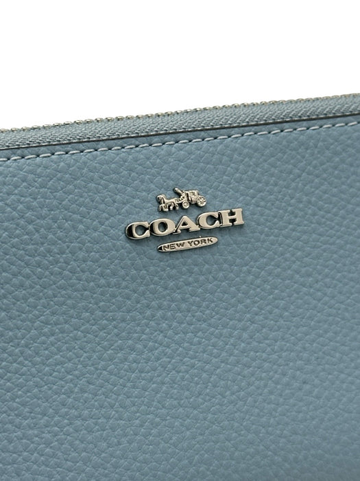 Coach Slate Blue Pebble Leather Silver Hardware Zip Up Continental Wallets Slate Blue