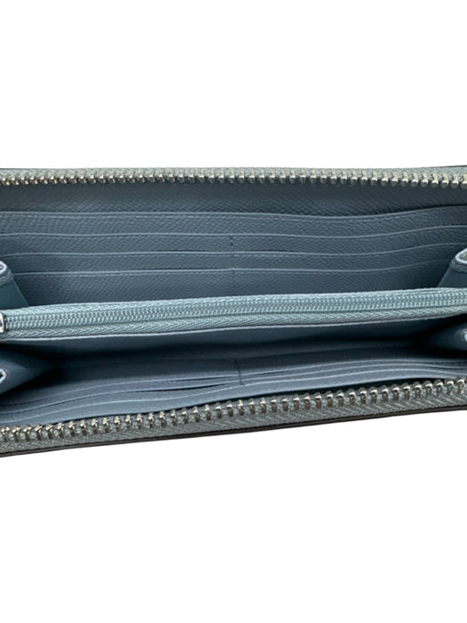 Coach Slate Blue Pebble Leather Silver Hardware Zip Up Continental Wallets Slate Blue