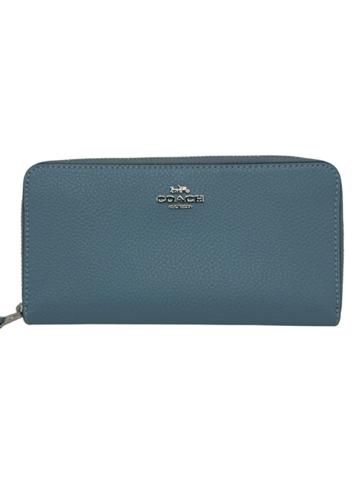 Coach Slate Blue Pebble Leather Silver Hardware Zip Up Continental Wallets Slate Blue