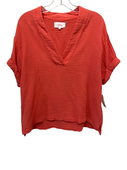 XiRENA Size S Orange Cotton Short Sleeve V Neck Boxy Top Orange / S
