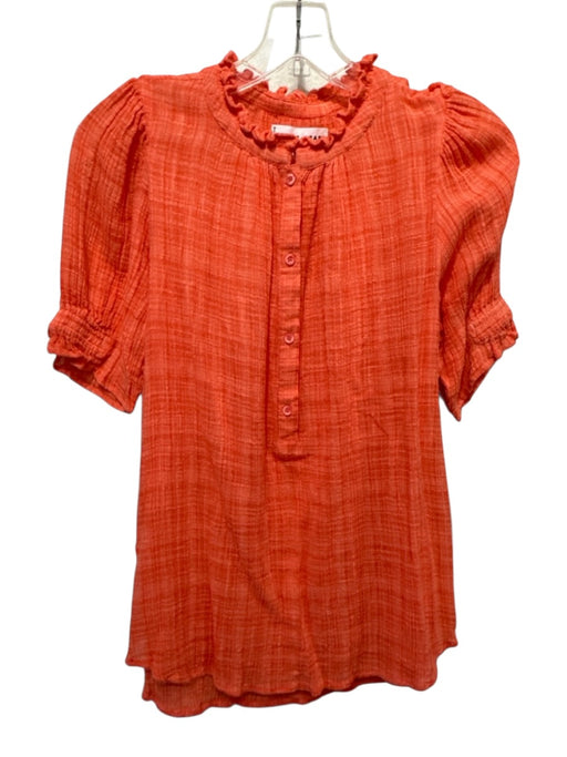 A Piece Apart Size S Orange Cotton Gauze Short Sleeve 1/4 Button Top Orange / S