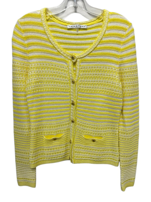 Trina Turk Size S Yellow & White Cotton Horizontal Stripes Button Up Sweater Yellow & White / S