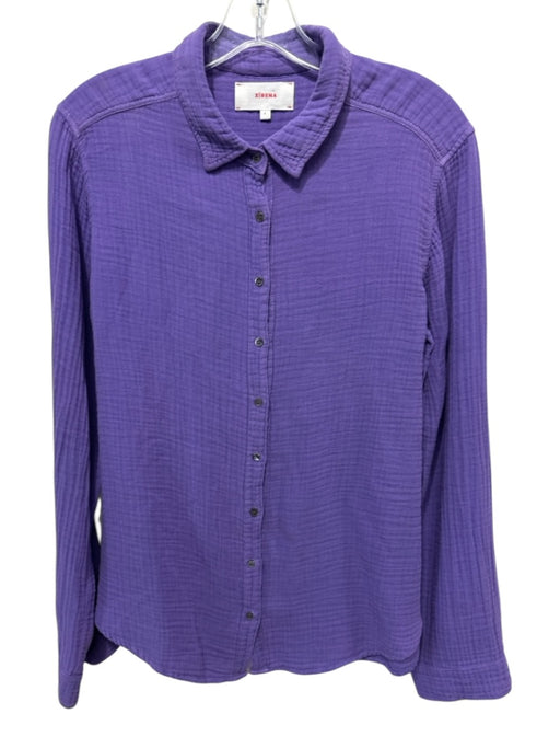 XiRENA Size S Purple Cotton Wrinkle Affect Long Sleeve Button Up Top Purple / S