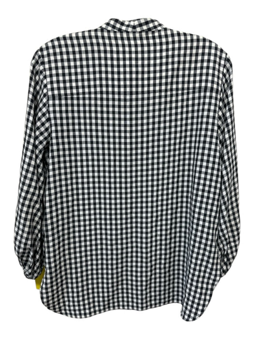 Tibi Size 0 Black & White Viscose Long Balloon Sleeve Checked Button Up Top Black & White / 0