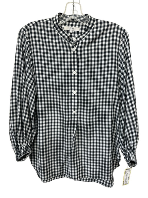 Tibi Size 0 Black & White Viscose Long Balloon Sleeve Checked Button Up Top Black & White / 0