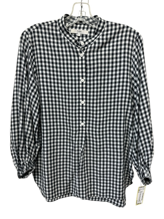Tibi Size 0 Black & White Viscose Long Balloon Sleeve Checked Button Up Top Black & White / 0