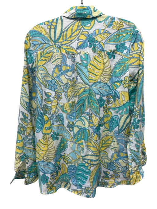 J. McLaughlin Size XS Turquoise, Yellow & Light Blue Linen Long Sleeve Top Turquoise, Yellow & Light Blue / XS