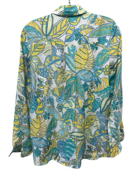 J. McLaughlin Size XS Turquoise, Yellow & Light Blue Linen Long Sleeve Top Turquoise, Yellow & Light Blue / XS