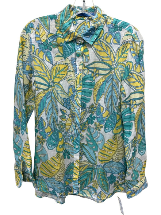 J. McLaughlin Size XS Turquoise, Yellow & Light Blue Linen Long Sleeve Top Turquoise, Yellow & Light Blue / XS