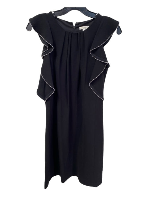Shoshanna Size 4 Black & Silver Acetate Round Neck Sleeveless Pleat Detail Dress Black & Silver / 4
