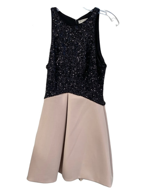 Halston Heritage Size 4 Black & Cream Polyester Sequin Back Zip Sleeveless Dress Black & Cream / 4