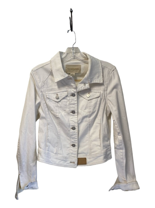 Pilcro Size Small White Cotton Blend Silver Buttons Leather Detail Jacket White / Small