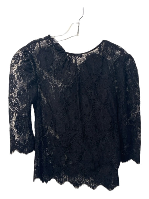 Milly Size 4 Black Silk Lace 3/4 Sleeve Back Button Detail Top Black / 4