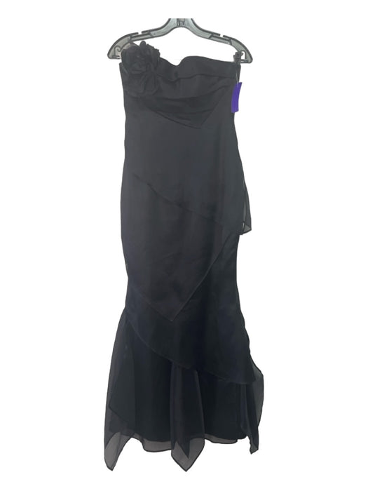 Size 2/XS Black Strapless Draped Layers Midi Flower Gown Black / 2/XS