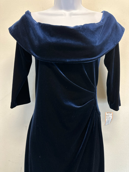 Rickie Freeman for Teri Jon Size 10 Navy Blue Long Sleeve Velvet Fold Over Gown