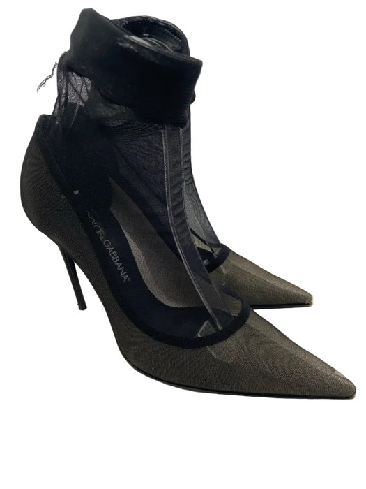 Dolce & Gabbana Shoe Size 36 Black & Gray Viscose Sock Ankle Pointed Toe Pumps