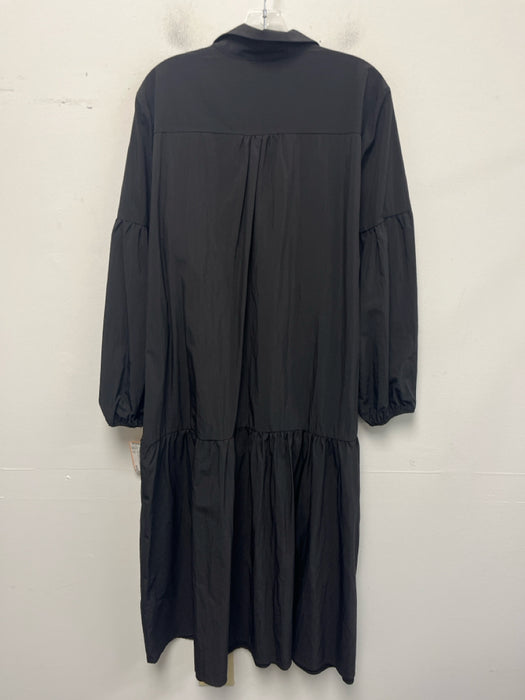 Maeve Size XL Black Polyester Blend Collar Neck Half Button Down Tiered Dress