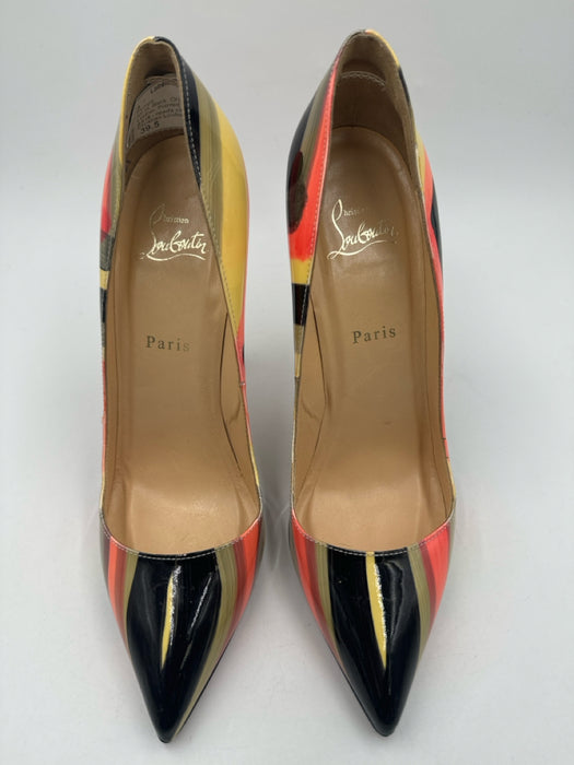 Christian Louboutin Shoe Size 39.5 Black, Orange & Yellow Patent Leather Pumps