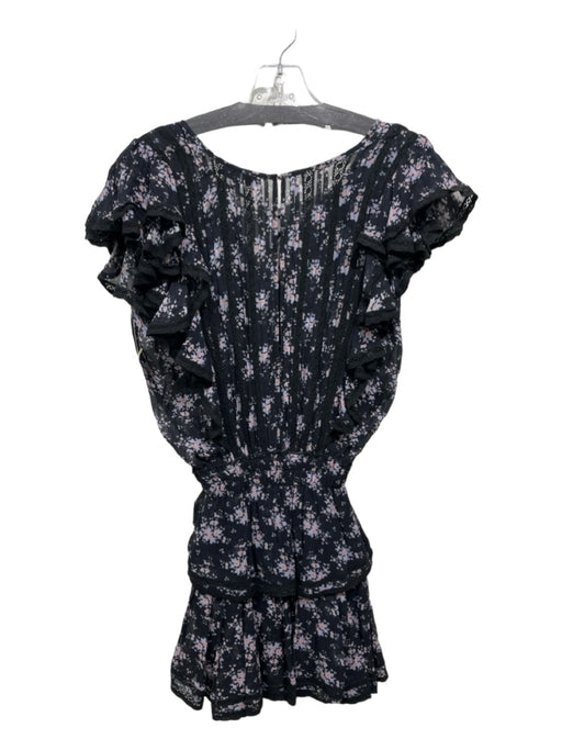 Karina Grimaldi Size XS Black, Pink & Blue Silk Blend Lace Detail Floral Dress Black, Pink & Blue / XS