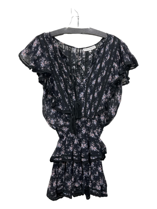 Karina Grimaldi Size XS Black, Pink & Blue Silk Blend Lace Detail Floral Dress Black, Pink & Blue / XS