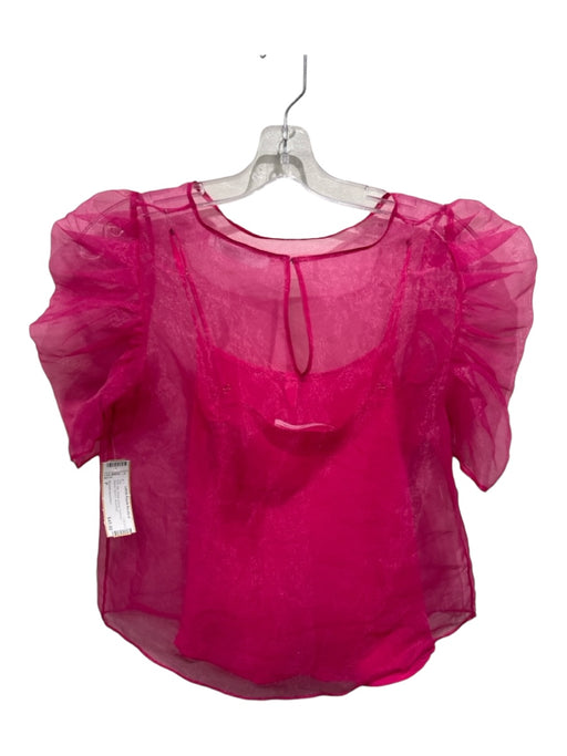 Amanda Uprichard Size P Pink Silk Sheer Overlay Puff Half Sleeve Slip Inc. Top Pink / P