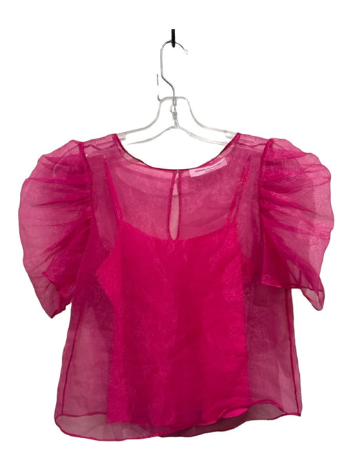 Amanda Uprichard Size P Pink Silk Sheer Overlay Puff Half Sleeve Slip Inc. Top Pink / P