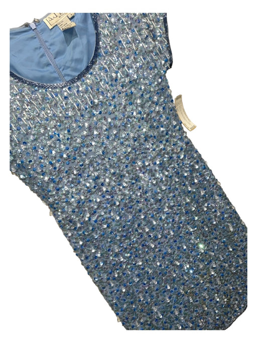 A.J. Bari Size 4 Blue Silk Beaded Sequinned Padded Shoulders Mini Dress Blue / 4