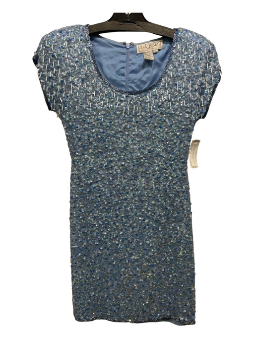 A.J. Bari Size 4 Blue Silk Beaded Sequinned Padded Shoulders Mini Dress Blue / 4