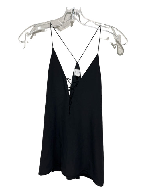 Cami NYC Size S Black Silk Lace Up Detail V Neck Spaghetti Strap Slip Top Top Black / S