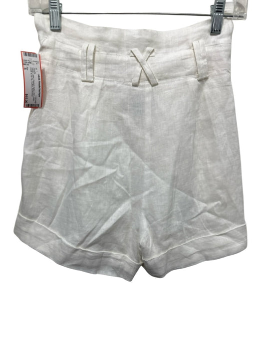 Aje. Size 6 White Linen Pleated Detail Belt Loops Hook & Zip Fly Cuffed Shorts White / 6