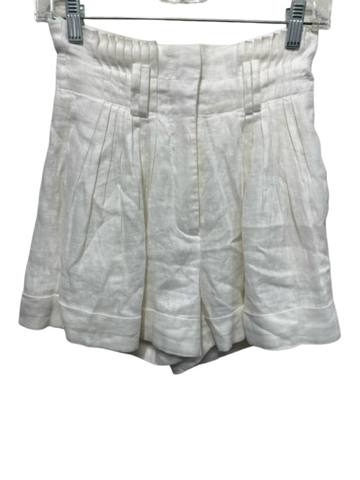 Aje. Size 6 White Linen Pleated Detail Belt Loops Hook & Zip Fly Cuffed Shorts White / 6