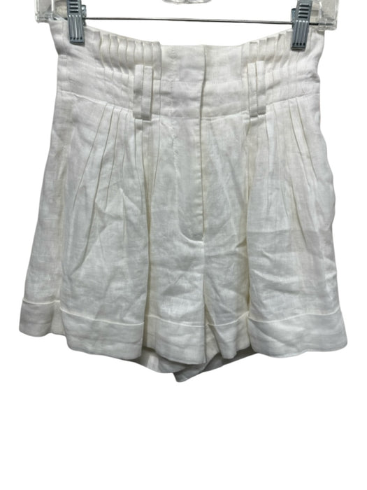 Aje. Size 6 White Linen Pleated Detail Belt Loops Hook & Zip Fly Cuffed Shorts White / 6