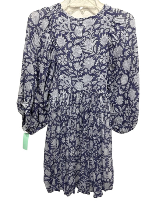 Daughters of India Size XS Purple & White Cotton Floral Long Sleeve Maxi Dress Purple & White / XS