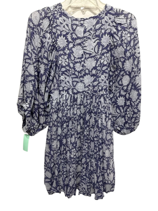 Daughters of India Size XS Purple & White Cotton Floral Long Sleeve Maxi Dress Purple & White / XS