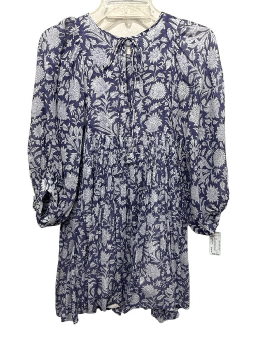 Daughters of India Size XS Purple & White Cotton Floral Long Sleeve Maxi Dress Purple & White / XS